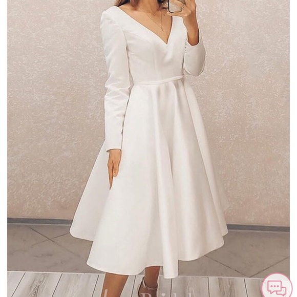 June Bridal Dresses & Skirts - June bridal V-neck A-line satin tea length cream party wedding dress size 8/10